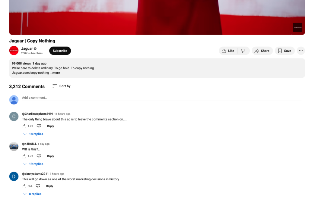 Jaguar YouTube comments