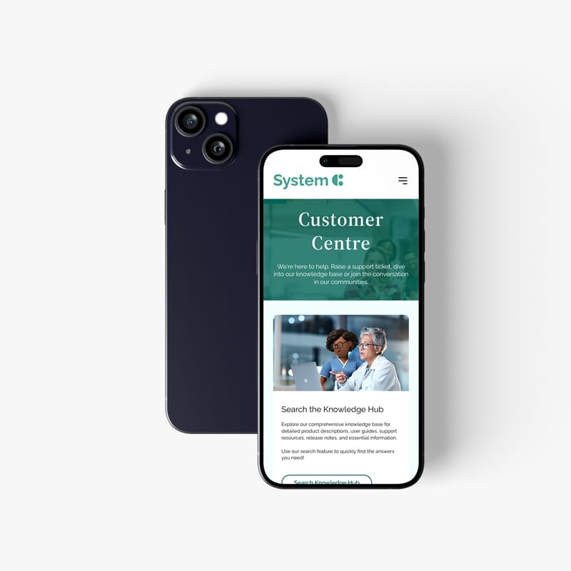 System C customer centre website page on mobile phone.