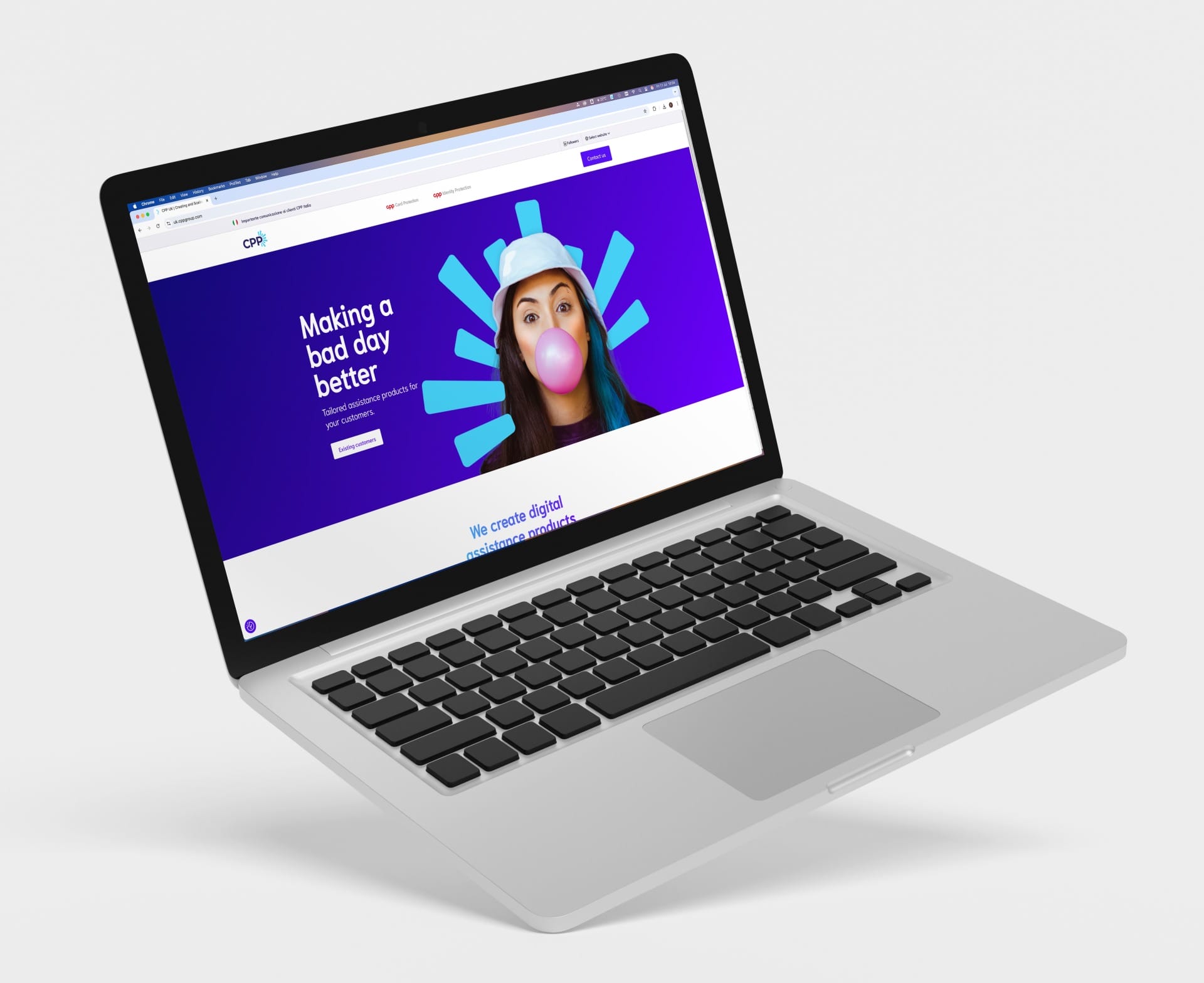 Mockup of the CPP website displayed on a laptop, highlighting the homepage design and branding.